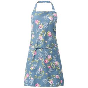 Floral Linen Apron for Women with Pockets