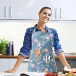 Floral Linen Apron for Women with Pockets