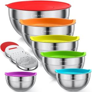 Colorful Airtight Mixing Bowls with Grater Attachments