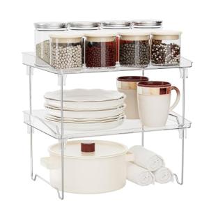 2-Pack Stackable Clear Cabinet Organizer Shelves