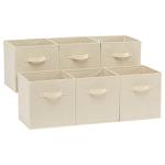 Amazon Basics Collapsible Fabric Storage Cubes Organizer with Handles, Sturdy, Beige, 10.5-x-10.5-x-11-inch, Pack of 6