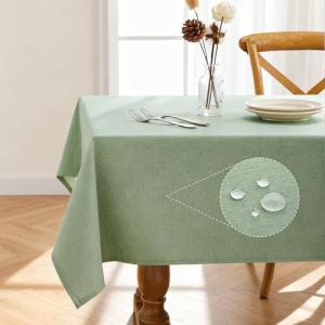 Waterproof Sage Green Linen Tablecloth, 52 x 70 Inch