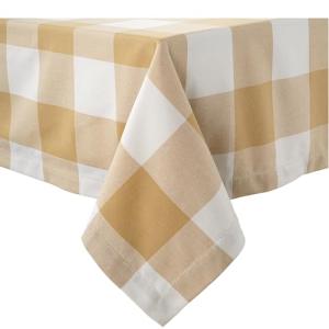 Beige Checkered Tablecloth - Stain Resistant 60x84