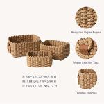 LA JOLIE MUSE Small Wicker Baskets for Organizing, Recycled Paper Rope Storage Basket Container Bins for Shelves Bathroom Cupboards Drawer, Decorative Square Basket Organizer Set of 3