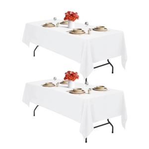 2-Pack Waterproof White Tablecloths for Rectangular Tables