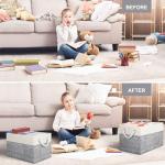 Fab totes Storage Bins [3-Pack], Foldable Storage Baskets for Organizing Toys, Books, Shelves, Closet, Large Storage Box with Rope Handles, Sturdy Organizer Bins, White & Grey