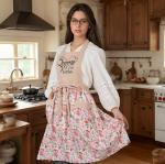 Floral Cotton Apron for Women with Pockets