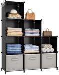 HOMIDEC Closet Organizers and Storage, 9 Cube Storage Organizer, Portable Closet Organizer Cubes Shelves for Clothes, Bedroom, Kids Room, Bathroom, Wardrobe, Garment Racks, Black