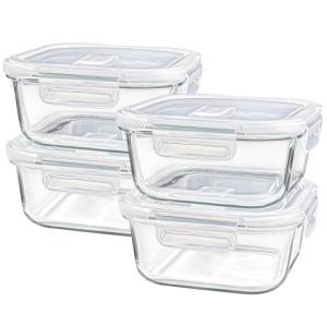 Borosilicate Glass Lunch Containers with Lids, 4 Pack