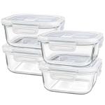 Borosilicate Glass Lunch Containers with Lids, 4 Pack