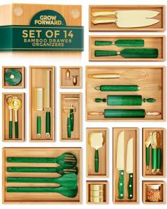 Bamboo Drawer Organizer Set - 14 Versatile Boxes