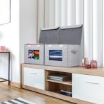 Univivi Fabric Foldable Storage Boxes [4-Pack] Large Collapsible Stackable Storage Bins with Lids, Closet Organizers and Storage Cube Basket for Home, Office, Bedroom (Gray, 17“ x 12” x 12")