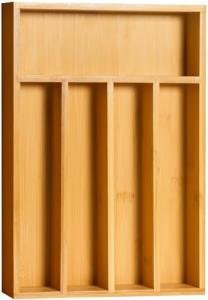 Bamboo Utensil Drawer Organizer with 5 Compartments