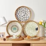 Round Rattan Tray with Mother of Pearl Inlay