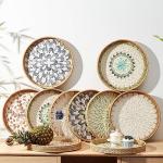 Round Rattan Tray with Mother of Pearl Inlay