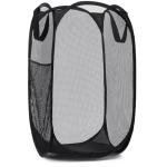 Handy Laundry Collapsible Mesh Pop Up Hamper with Wide Opening and Side Pocket - Breathable, Sturdy, Foldable, and Space-Saving Design for Clothes and Storage (Black)