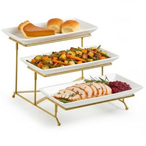 Porcelain 3-Tier Serving Stand with Gold Accents