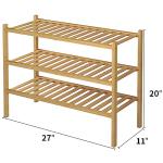 ROMGUAR CRAFT 3 Tier Bamboo Shoe Rack for Closet Free Standing Wood Shoe Shelf Storage Organizer for Entryway Small Space Stackable 27"x11"x20" (Natural)
