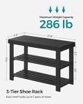 SONGMICS Shoe Rack Bench, 3-Tier Bamboo Shoe Storage Organizer, Entryway Bench, Holds Up to 286 lb, 11.3 x 27.6 x 17.8 Inches, for Entryway Bathroom Bedroom, Ink Black ULBS04H