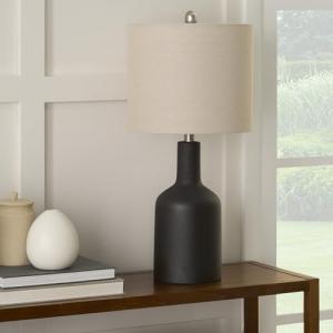 Matte Black Ceramic Table Lamp with Oatmeal Shade