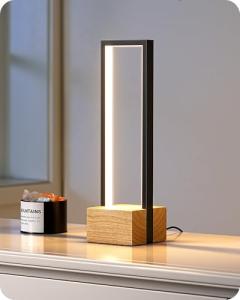 Dimmable LED Bedside Lamp with Wooden Base