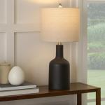 Matte Black Ceramic Table Lamp with Oatmeal Shade
