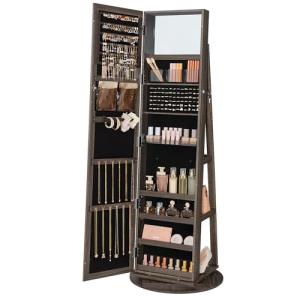 Swivel Jewelry Cabinet with Mirror and Storage