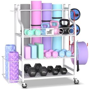 Yoga Mat and Home Gym Storage Rack with Wheels