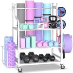 Yoga Mat and Home Gym Storage Rack with Wheels