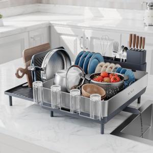 Expandable Stainless Steel Dish Drying Rack - Gray
