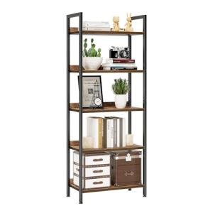 NUMENN Bookshelf, 5 Tier Bookshelves, Home Office Bookcase Shelf Storage Organizer, Free Standing Storage Shelving Unit for Bedroom, Living Room and Home Office, Vintage