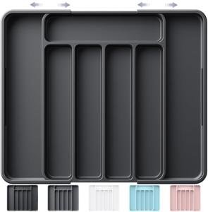 Kitsure Adjustable Cutlery Drawer Organizer - Black