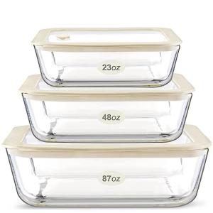 Eco-Friendly Glass Food Storage Containers, 3 Pack