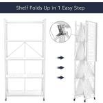 Lifetime Home 5-Tier Foldable Storage Shelf with Wheels - Metal Rack Collapsible Shelving Unit Display, Rolling Cart for Books Kitchen Storage Shelves, Pantry & Closet Organizer, Office Room Decor