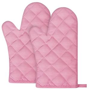 Pink Heat-Resistant Oven Mitts - Non-Slip Pair