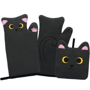Cute Cat Design Oven Mitts and Pot Holders