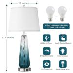 Table Lamps Set of 2 with Touch Control, Modern Glass Bedside Lamps with USB A+C Ports, 3-Way Dimmable Nightstand Lamp with White Fabric Shade, 27.5" Large Lamps for Living Room Bedrooms Decorations