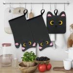 Cute Cat Design Oven Mitts and Pot Holders