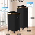Black Rolling Laundry Hamper with Bamboo Frame