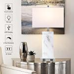 Touch Control Table Lamps Set of 2, Modern Ceramic Bedside Lamp with 2 USB Ports 1 AC Outlet, 3-Way Dimmable White Nightstand Lamp with Fabric Shade for Living Room, Bedroom (LED Bulbs Included)