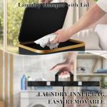 Black Rolling Laundry Hamper with Bamboo Frame