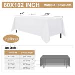 Sancua 2 Pack White 60 x 102 Inch Tablecloths
