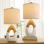 Boho Rattan Table Lamps Set for Home