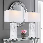 Touch Control Table Lamps Set of 2, Modern Ceramic Bedside Lamp with 2 USB Ports 1 AC Outlet, 3-Way Dimmable White Nightstand Lamp with Fabric Shade for Living Room, Bedroom (LED Bulbs Included)