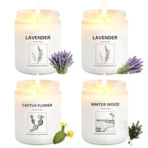 Holiday & Christmas Winter Candles Gift Set,4 Pack Long Lasting Soy Candles for Home,Natural Aromatherapy Candles with Relaxing Scents,Perfect Spa Gifts for Women