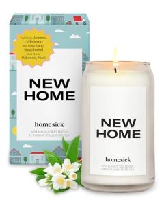 Homesick Scented Candles for Home (New Home) - 13.75 oz Long-Lasting Soy Wax Blend Jar Candle for Housewarming, 60-80 Hours Burn Time - Notes of Jasmine, Cedarwood, Lime, Sandalwood, Oakmoss & Musk