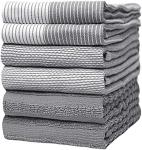 Premium Kitchen Towels (20”x 28”, 6 Pack) | Large Cotton Dish Towels | Flat & Terry Highly Absorbent Kitchen Linen Set with Hanging Loop | Gray