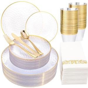 175-Piece Clear and Gold Plastic Dinnerware Set