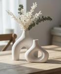 Carrot's Den Donut Vase, Set of 2 - White Large Ceramic Vase - Minimalist Nordic, Hollow | Table Centerpiece, Olive Plant, Wedding, Living Room, Bookshelf, Office, Modern Home, Entryway, Console