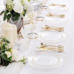 175-Piece Clear and Gold Plastic Dinnerware Set